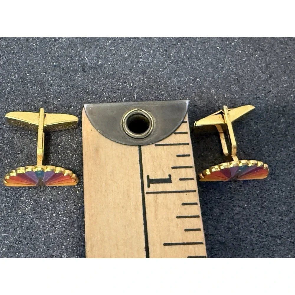 Vintage NBC Peacock Cufflinks Enamel H.L.P. Gold Tone TV Broadcast Collectible